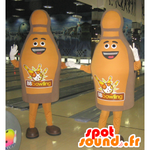 2 brune og smilende bowling pins maskotter - Spotsound maskot