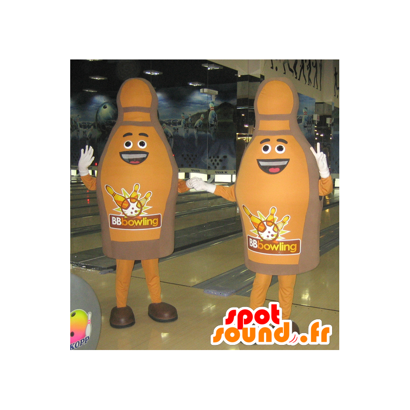 2 brune og smilende bowling pins maskotter - Spotsound maskot