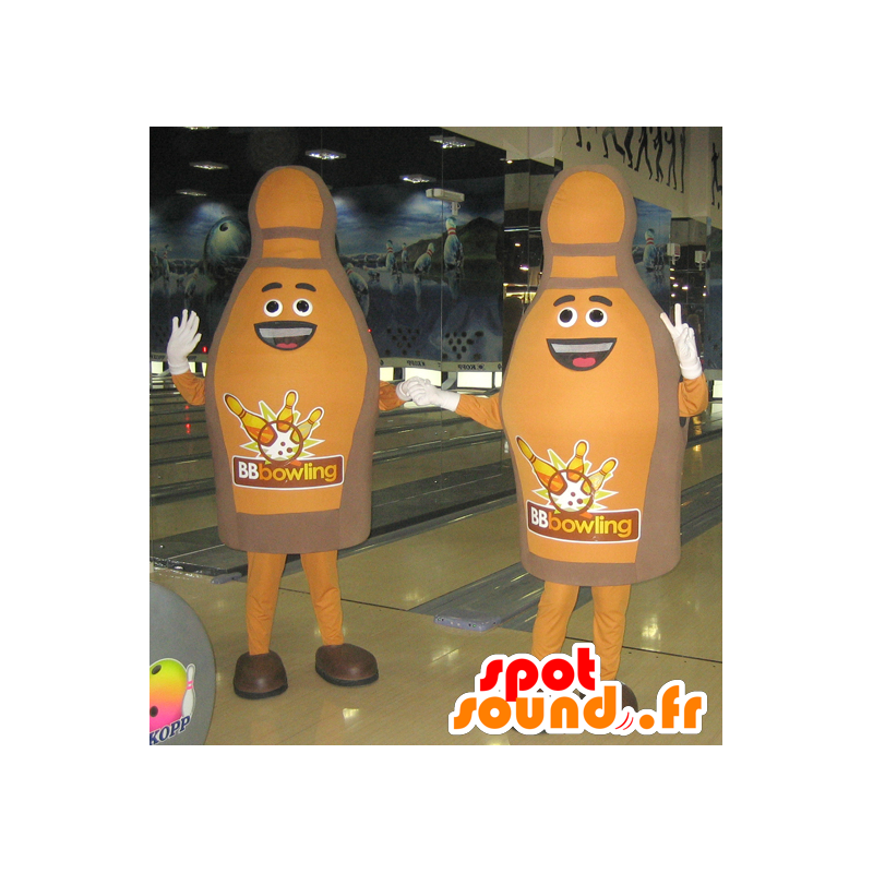2 mascottes Bowling bruin en lachend - MASFR032094 - mascottes objecten