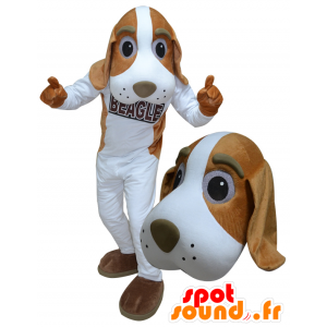 Hvid og brun hundemaskot, kæmpe - Spotsound maskot kostume