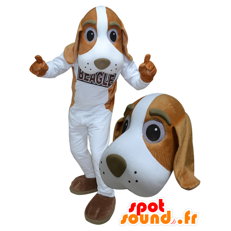 Mascot bílé a hnědé pes, obří - MASFR032095 - psí Maskoti