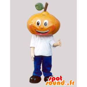 Mascotte de poire géante, habillée en bleu et blanc - MASFR032097 - Mascotte de fruits