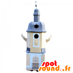 Vlajkový maskot, kostel, béžová a modrá památka - MASFR032098 - Maskoti objekty