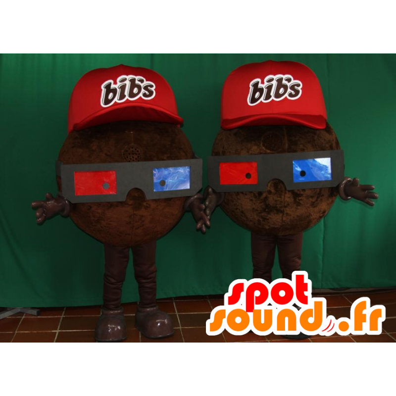 2 mascottes Bib 's, van chocolade snoep - MASFR032099 - Fast Food Mascottes