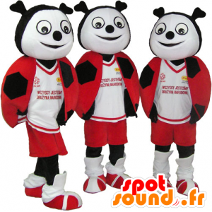 3 mascottes de coccinelles rouges, noires et blanches - MASFR032101 - Mascottes Insecte