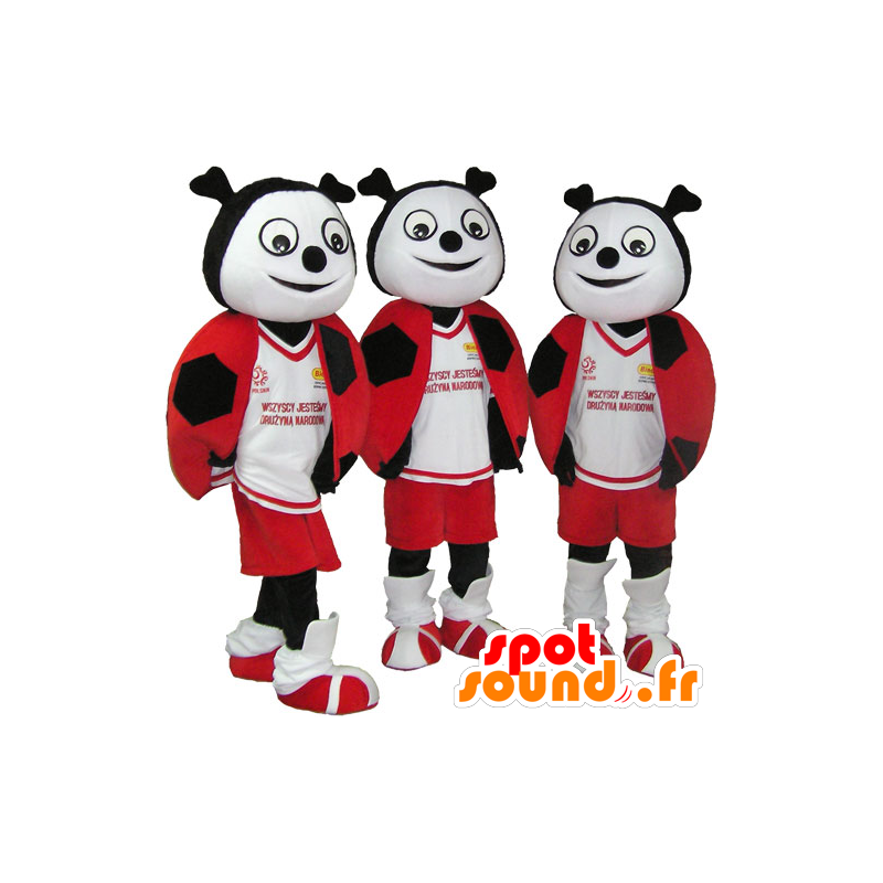 3 mascottes rode lieveheersbeestjes, zwart en wit - MASFR032101 - mascottes Insect