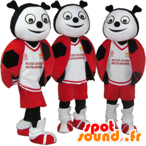 3 mascotes joaninhas vermelho, preto e branco - MASFR032101 - mascotes Insect