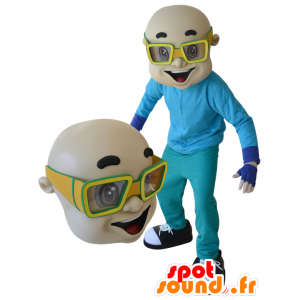 Mascot kahler Mann mit gelben Gläsern - MASFR032102 - Menschliche Maskottchen