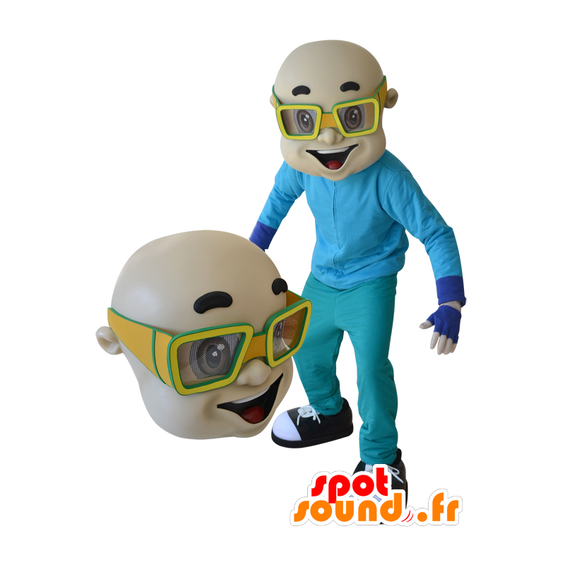 Mascotte d'homme chauve avec des lunettes jaunes - MASFR032102 - Mascottes Homme