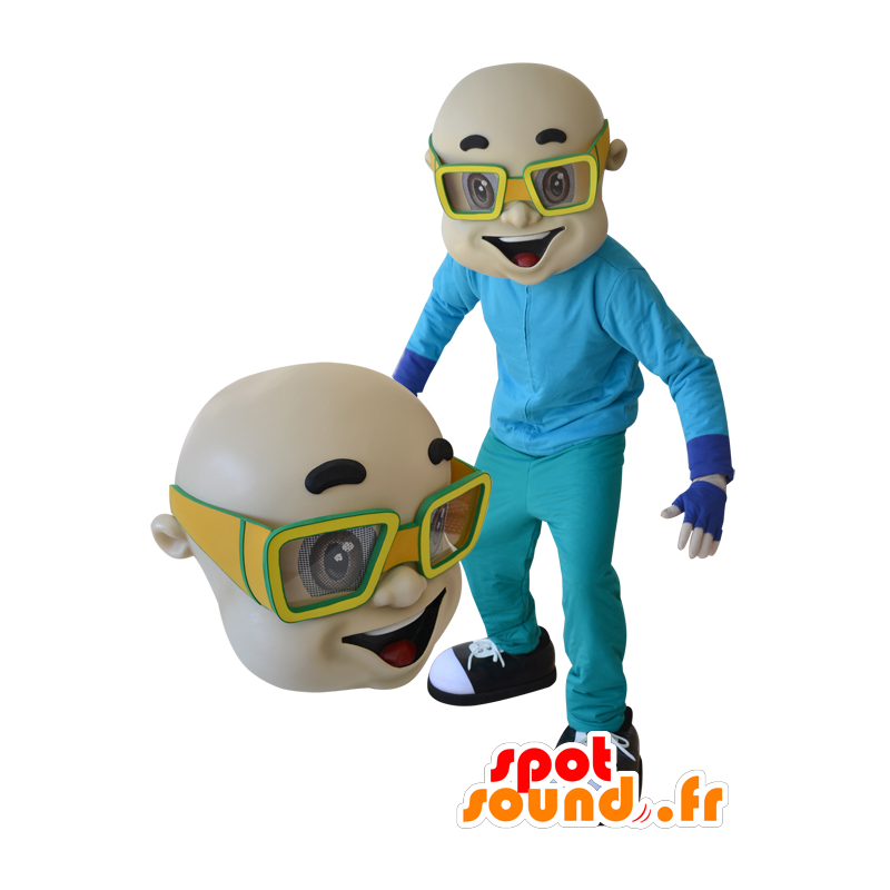 Skaldet mand maskot med gule briller - Spotsound maskot kostume