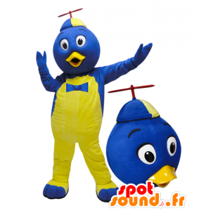 Mascotte d'oiseau bleu et jaune avec un chapeau - MASFR032103 - Mascotte d'oiseaux