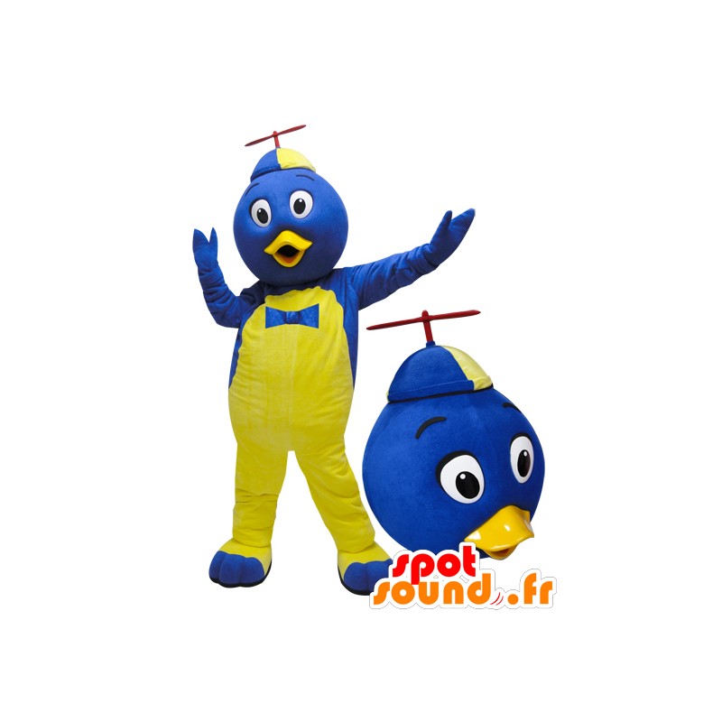 Mascot uccello blu e giallo con un cappello - MASFR032103 - Mascotte degli uccelli