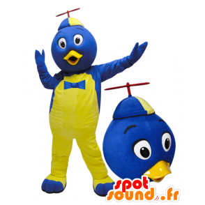 Maskot blå og gul fugl med en lue - MASFR032103 - Mascot fugler