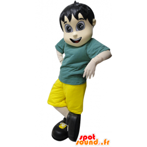 Mascot dark young boy holding green and yellow - MASFR032109 - Mascots boys and girls