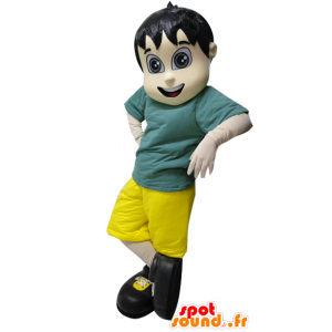 Mascot menino escuro que prende verde e amarelo - MASFR032109 - Mascotes Boys and Girls