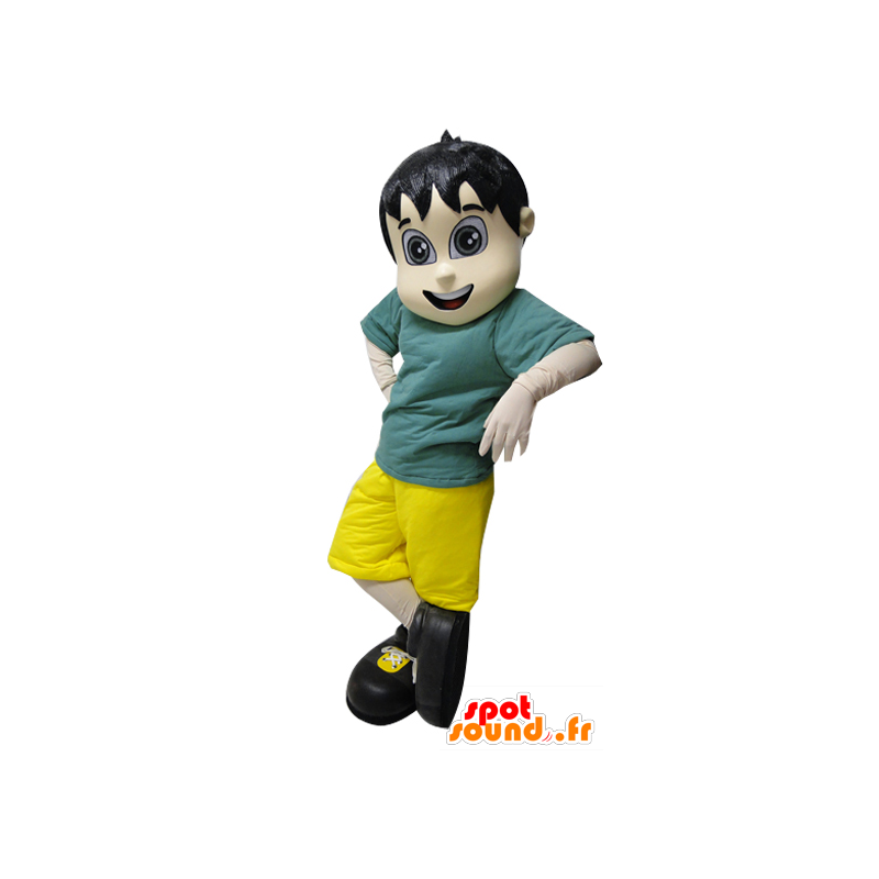 Mascot niño oscuro, sosteniendo verde y amarillo - MASFR032109 - Chicas y chicos de mascotas