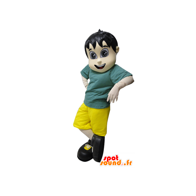 Mascot menino escuro que prende verde e amarelo - MASFR032109 - Mascotes Boys and Girls