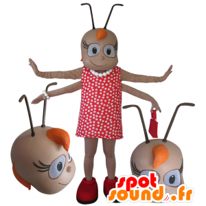 Mascotte féminine d'insecte à 4 bras avec des antennes - MASFR032110 - Mascottes Insecte