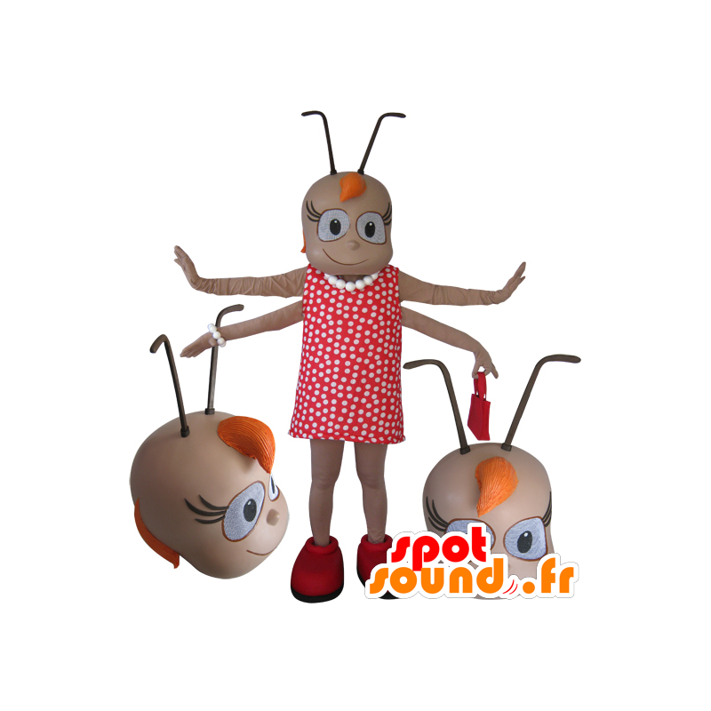 Mascotte féminine d'insecte à 4 bras avec des antennes - MASFR032110 - Mascottes Insecte