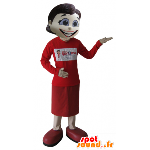 Mascotte de femme brune, très élégante, habillée en rouge - MASFR032111 - Mascottes Femme