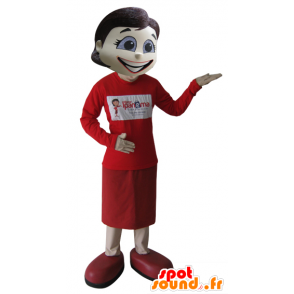 Brünette Maskottchen, sehr elegant, in rot gekleidet - MASFR032111 - Maskottchen-Frau