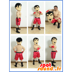Mascotte de boxeur torse-nu avec un short rouge - MASFR032113 - Mascottes Humaines