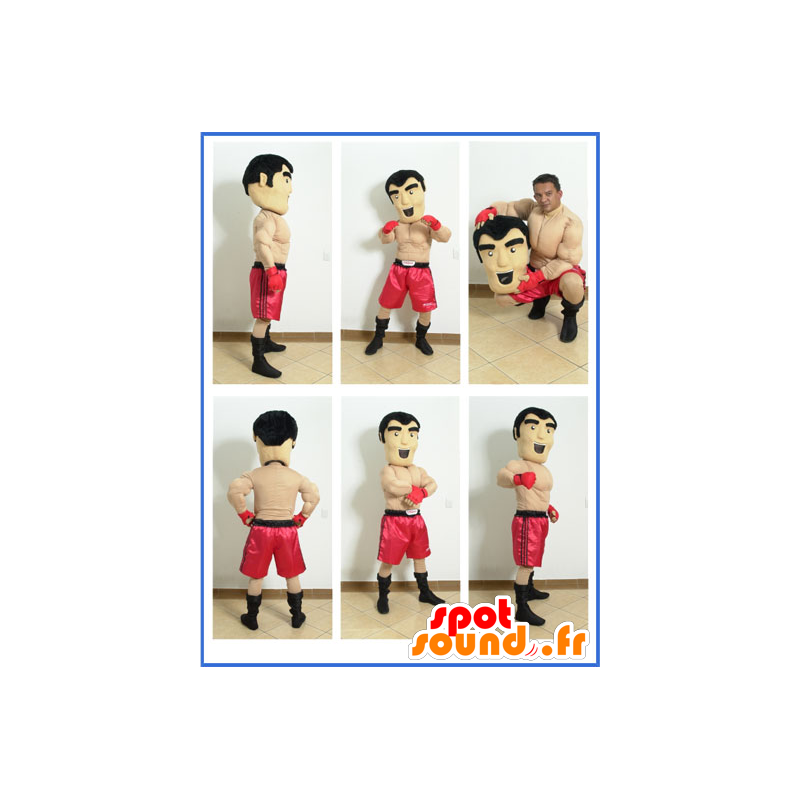 Mascotte de boxeur torse-nu avec un short rouge - MASFR032113 - Mascottes Humaines