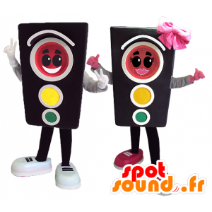 2 mascottes de feux de circulation, une fille et un garçon - MASFR032116 - Mascottes Garçons et Filles