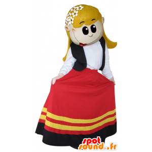 Blonde girl mascot dressed in a nice colorful dress - MASFR032118 - Mascots boys and girls