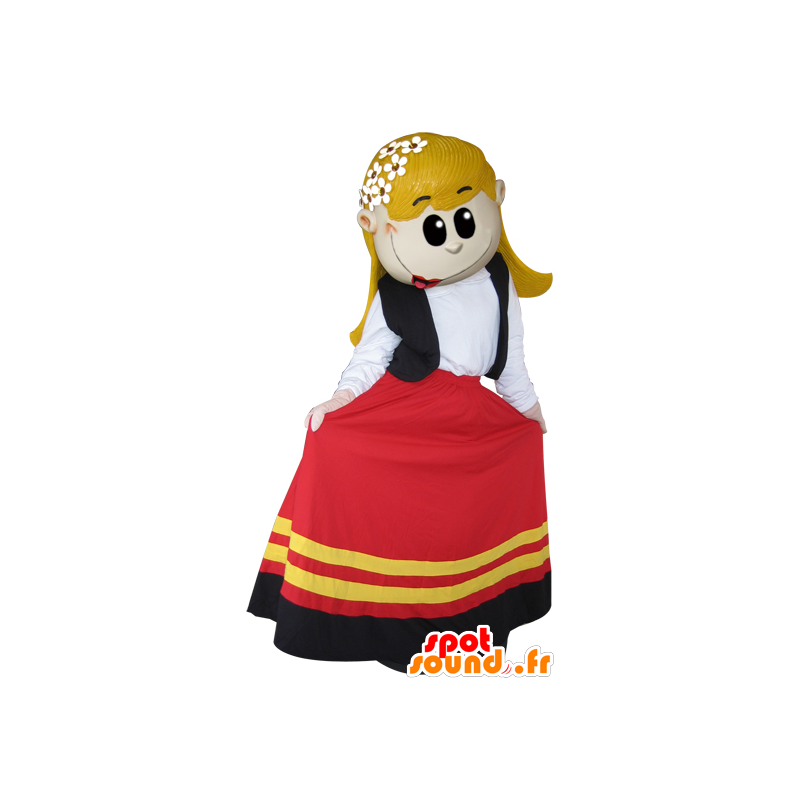 Blonde girl mascot dressed in a nice colorful dress - MASFR032118 - Mascots boys and girls