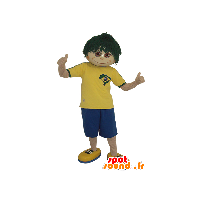 Drengemaskot med en grøn paryk - Spotsound maskot kostume