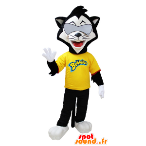 Black and white cat mascot with glasses - MASFR032125 - Cat mascots