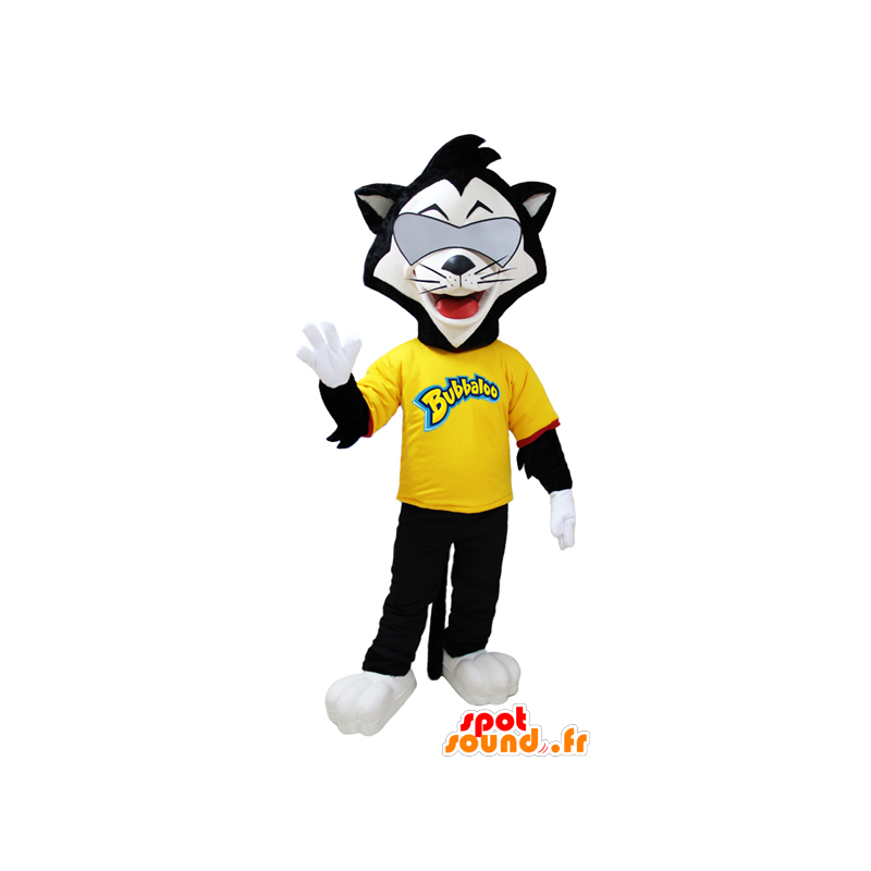 Black and white cat mascot with glasses - MASFR032125 - Cat mascots