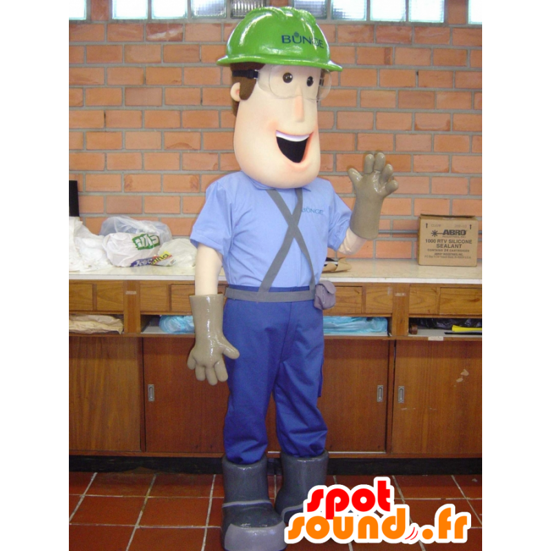 Mascotte d'ouvrier, de charpentier, avec un casque - MASFR032127 - Mascottes Homme