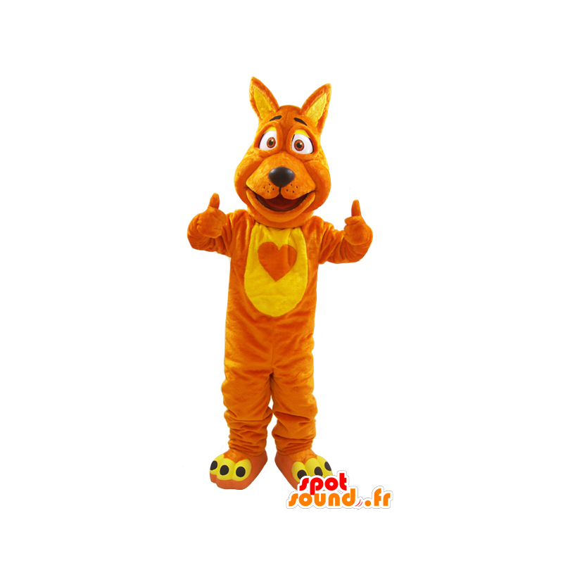 Λύκος μασκότ, πορτοκαλί και κίτρινο αλεπού, μαλακό και τριχωτό - MASFR032130 - Wolf Μασκότ