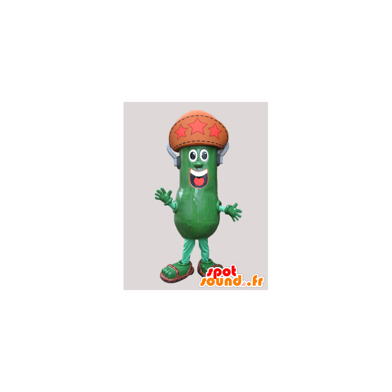 Cucumber mascot, giant pickle with a hat - MASFR032132 - Mascot of vegetables