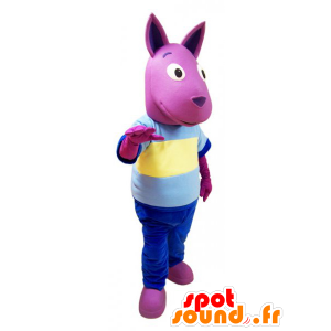 Rosa mascotte di canguro con un vestito colorato - MASFR032136 - Mascotte di canguro