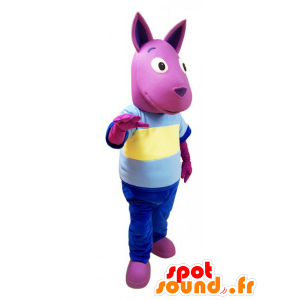 Mascote canguru-de-rosa com uma roupa colorida - MASFR032136 - mascotes canguru