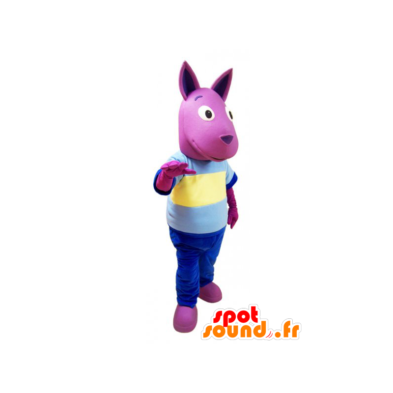 Rosa kängurumaskot med en färgglad outfit - Spotsound maskot