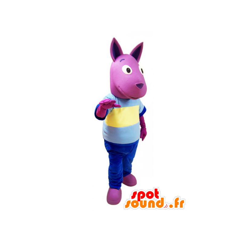 Roze kangoeroe mascotte met een kleurrijke outfit - MASFR032136 - Kangaroo mascottes