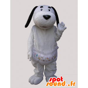 Cão branco da mascote com orelhas pretas - MASFR032139 - Mascotes cão