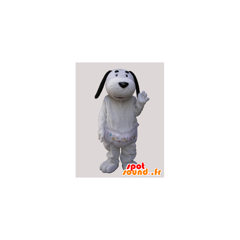 Mascotte de chien blanc avec les oreilles noires - MASFR032139 - Mascottes de chien