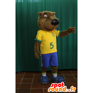 Bävermaskot, brun björn i fotbollsdräkt - Spotsound maskot