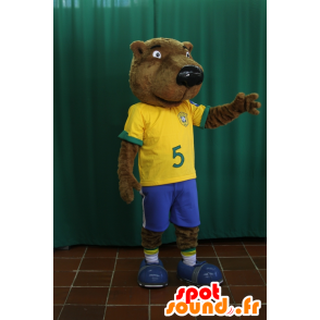 Mascotte de castor, d'ours marron en tenue de footballeur - MASFR032142 - Mascottes de castor