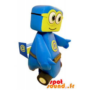 Azul e amarelo mascote carro. Speedy Mascotte - MASFR032143 - objetos mascotes