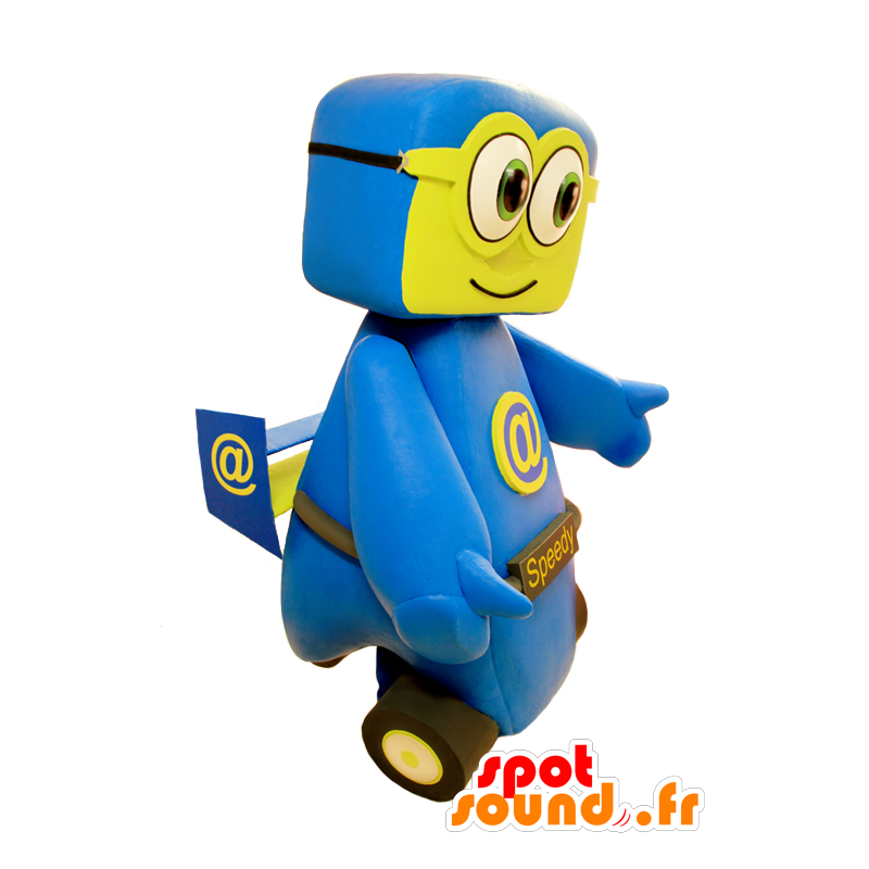 Blue and yellow car mascot. Speedy Mascotte - MASFR032143 - Mascots of objects