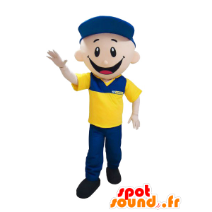 Mascotte de garagiste, de facteur vêtu de bleu et jaune - MASFR032144 - Mascottes Humaines
