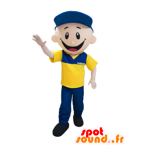 Hotelmascotte, factor gekleed in blauw en geel - MASFR032144 - Human Mascottes