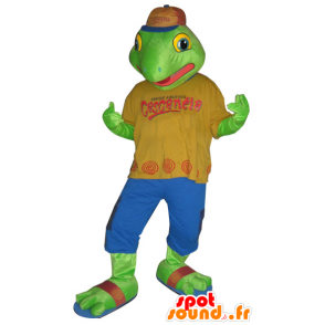Grüner Frosch-Maskottchen in einem bunten Outfit - MASFR032149 - Maskottchen-Frosch