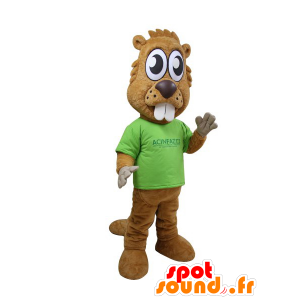 Braun Biber-Maskottchen mit großen Zähnen und großen Augen - MASFR032150 - Biber Maskottchen